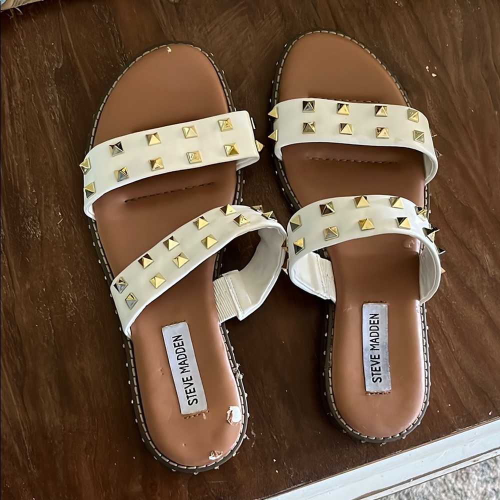 Steve Madden Gold White Slide Sandals